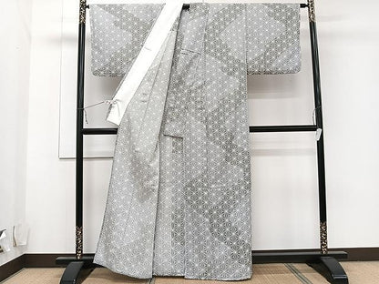 平和屋着物▽小紋 単衣 麻の葉文様 洗える着物 CAAU3883xi