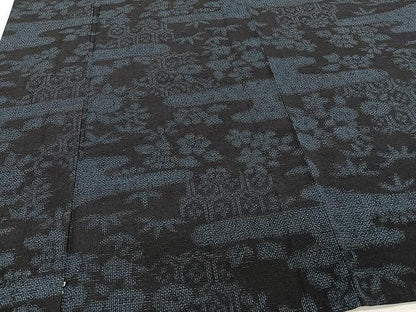 平和屋着物▽結城紬 単衣 霞草花文 正絹 逸品 CAAU3886xi