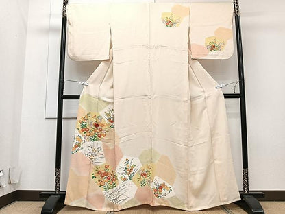 平和屋着物▽訪問着 単衣 刺繍 草花文 正絹 逸品 CAAU3887xi