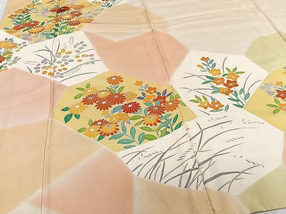 平和屋着物▽訪問着 単衣 刺繍 草花文 正絹 逸品 CAAU3887xi