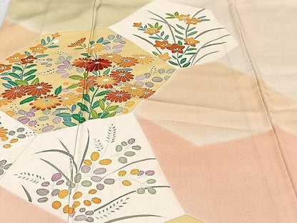 平和屋着物▽訪問着 単衣 刺繍 草花文 正絹 逸品 CAAU3887xi