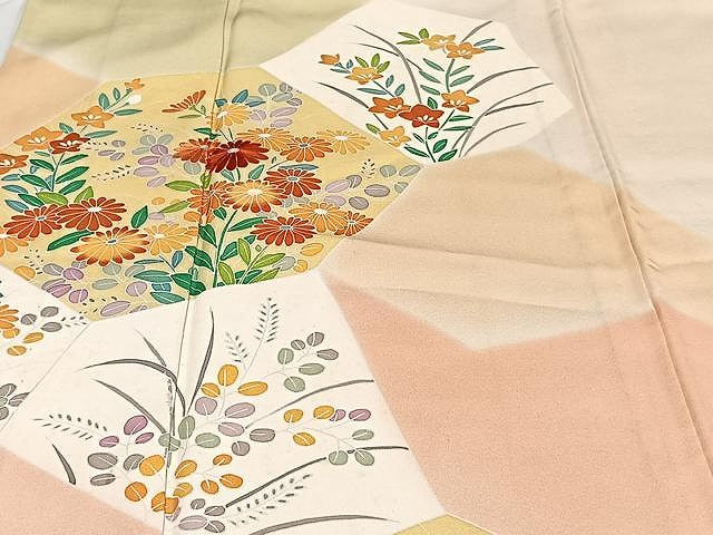 平和屋着物▽訪問着 単衣 刺繍 草花文 正絹 逸品 CAAU3887xi