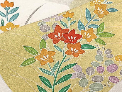 平和屋着物▽訪問着 単衣 刺繍 草花文 正絹 逸品 CAAU3887xi
