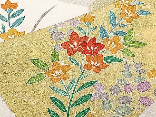 平和屋着物▽訪問着 単衣 刺繍 草花文 正絹 逸品 CAAU3887xi
