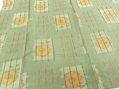 平和屋着物▽上質な紬 単衣 市松花文 正絹 逸品 CAAU3889xi