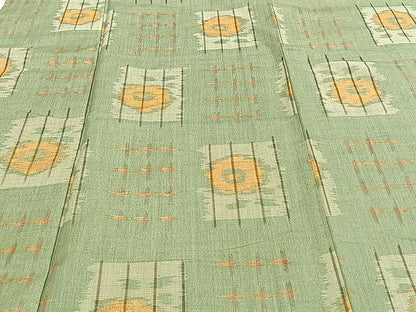 平和屋着物▽上質な紬 単衣 市松花文 正絹 逸品 CAAU3889xi