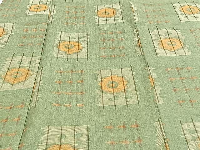 平和屋着物▽上質な紬 単衣 市松花文 正絹 逸品 CAAU3889xi