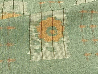 平和屋着物▽上質な紬 単衣 市松花文 正絹 逸品 CAAU3889xi