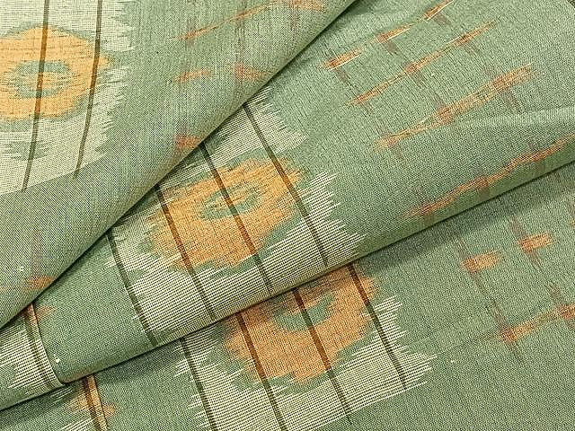 平和屋着物▽上質な紬 単衣 市松花文 正絹 逸品 CAAU3889xi