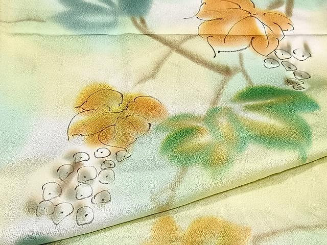 平和屋着物▽上質な小紋 単衣 手描き 葡萄蔦の葉文 暈し染め 正絹 逸品 CAAU3890xi
