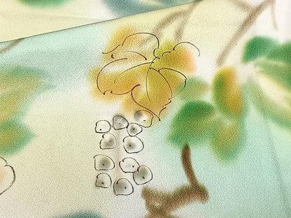 平和屋着物▽上質な小紋 単衣 手描き 葡萄蔦の葉文 暈し染め 正絹 逸品 CAAU3890xi