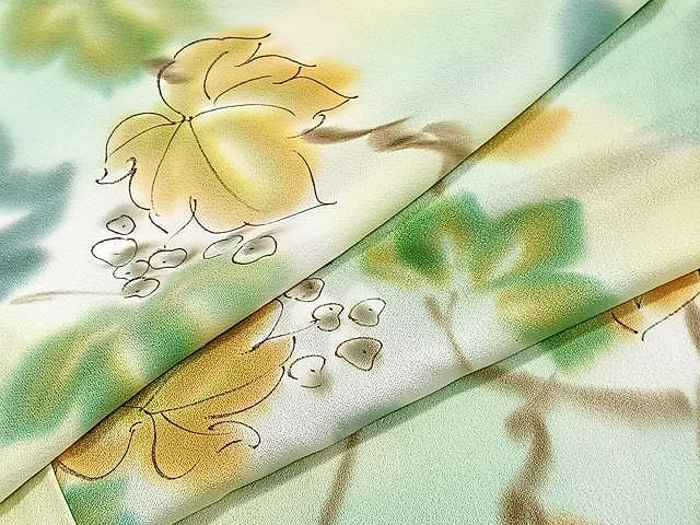 平和屋着物▽上質な小紋 単衣 手描き 葡萄蔦の葉文 暈し染め 正絹 逸品 CAAU3890xi