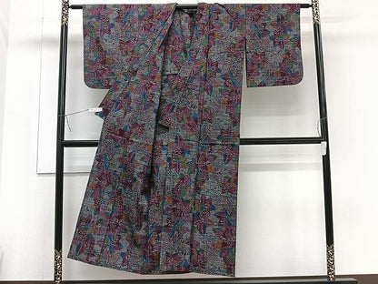 平和屋着物▽上質な紬　単衣　舞葉文　正絹　逸品　CAAU3891xi