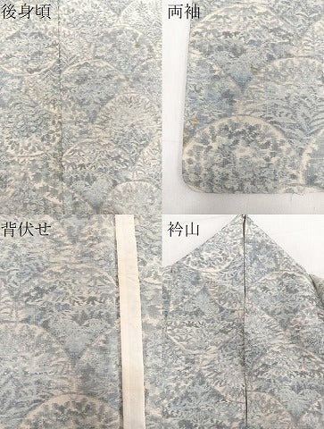 平和屋着物▽上質な紬 単衣 草花文 正絹 逸品 CAAU3892xi