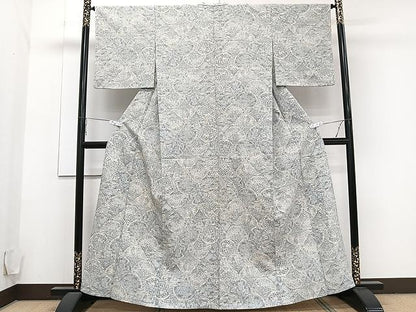 平和屋着物▽上質な紬 単衣 草花文 正絹 逸品 CAAU3892xi