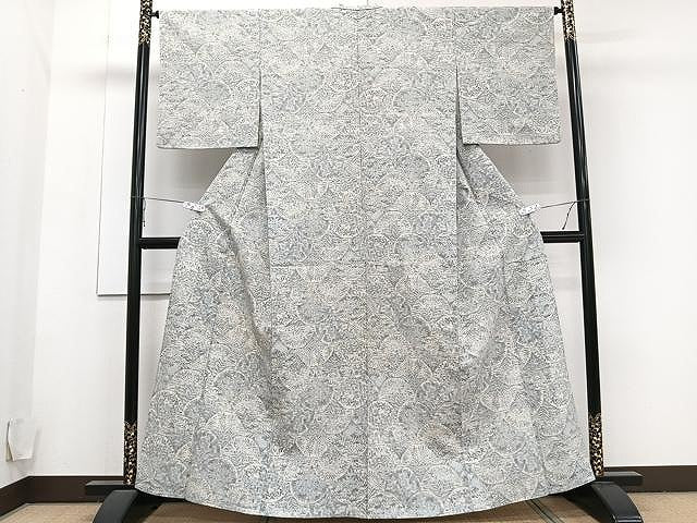 平和屋着物▽上質な紬 単衣 草花文 正絹 逸品 CAAU3892xi