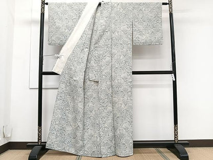平和屋着物▽上質な紬 単衣 草花文 正絹 逸品 CAAU3892xi