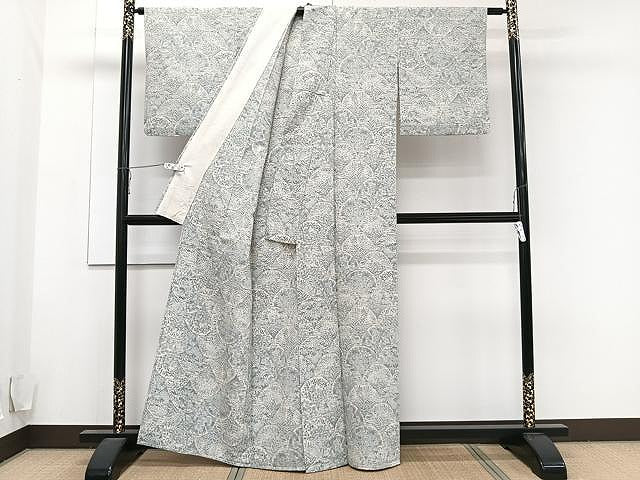 平和屋着物▽上質な紬 単衣 草花文 正絹 逸品 CAAU3892xi