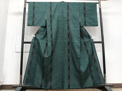 平和屋着物▽上質な紬 単衣 縞 正絹 逸品 CAAU3894xi