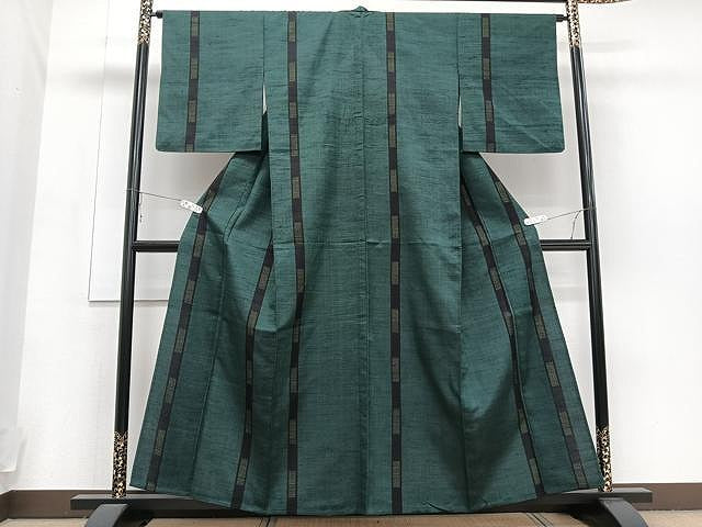 平和屋着物▽上質な紬 単衣 縞 正絹 逸品 CAAU3894xi