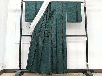 平和屋着物▽上質な紬 単衣 縞 正絹 逸品 CAAU3894xi