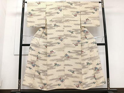 平和屋着物▽上質な小紋 単衣 舞蝶文 正絹 逸品 CAAU3896xi