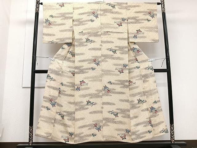 平和屋着物▽上質な小紋 単衣 舞蝶文 正絹 逸品 CAAU3896xi