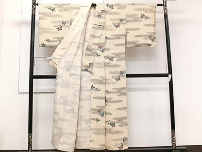 平和屋着物▽上質な小紋 単衣 舞蝶文 正絹 逸品 CAAU3896xi