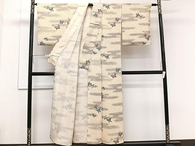 平和屋着物▽上質な小紋 単衣 舞蝶文 正絹 逸品 CAAU3896xi