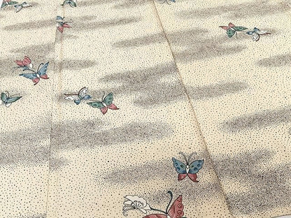 平和屋着物▽上質な小紋 単衣 舞蝶文 正絹 逸品 CAAU3896xi