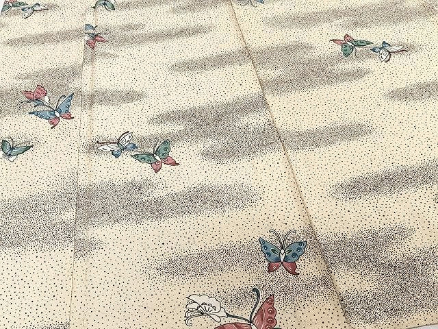 平和屋着物▽上質な小紋 単衣 舞蝶文 正絹 逸品 CAAU3896xi