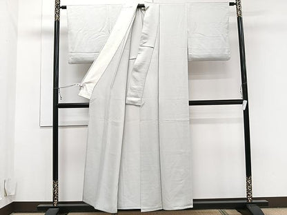 平和屋着物▽上質な色無地 単衣 流水地紋 薄雲鼠色 正絹 逸品 CAAU3897xi