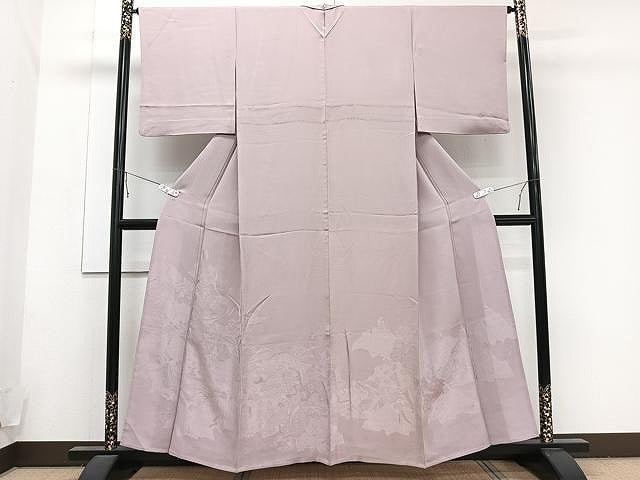 平和屋着物▽豪華色留袖 単衣 平安人物地紋 梅鼠色 正絹 逸品 CAAU3899xi
