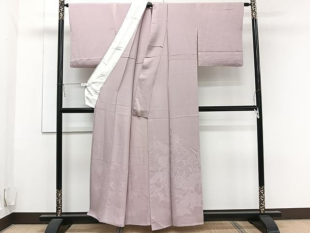 平和屋着物▽豪華色留袖 単衣 平安人物地紋 梅鼠色 正絹 逸品 CAAU3899xi
