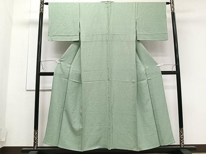 平和屋着物▽上質な色無地 単衣 山葵色 正絹 逸品 CAAU3903xi