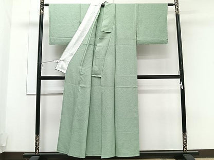 平和屋着物▽上質な色無地 単衣 山葵色 正絹 逸品 CAAU3903xi