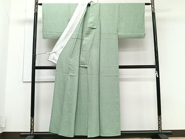 平和屋着物▽上質な色無地 単衣 山葵色 正絹 逸品 CAAU3903xi