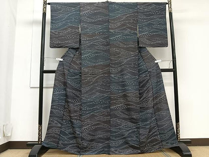 平和屋着物▽上質な小紋　単衣　紬地　草花吉祥文　正絹　逸品　CAAU3907xi