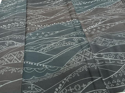 平和屋着物▽上質な小紋　単衣　紬地　草花吉祥文　正絹　逸品　CAAU3907xi
