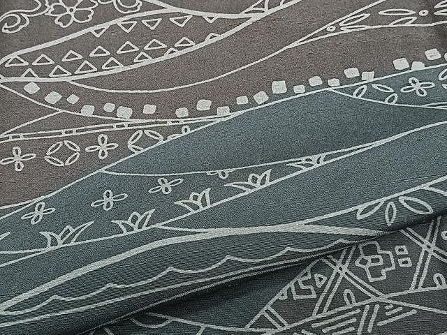 平和屋着物▽上質な小紋　単衣　紬地　草花吉祥文　正絹　逸品　CAAU3907xi
