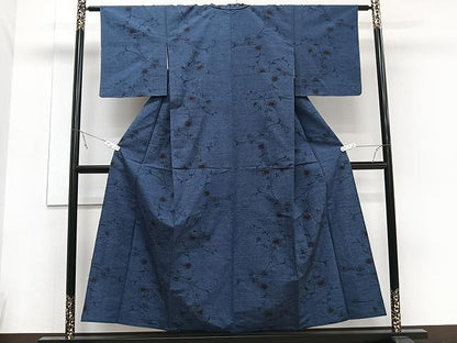 平和屋着物▽結城紬 単衣 草花文 正絹 逸品 未使用 CAAU3908