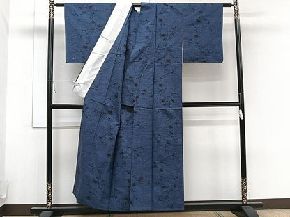 平和屋着物▽結城紬 単衣 草花文 正絹 逸品 未使用 CAAU3908