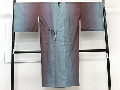平和屋着物▽スリーシーズン　春夏秋　塵除け　道中着　ロング丈　縞文紗　暈し染め　正絹　逸品　CAAU3909xi