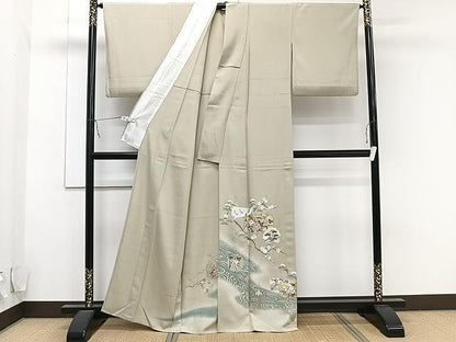 平和屋着物▽色留訪問着 単衣 駒刺繍 流水草花文 金彩 正絹 逸品 CAAU3910xi