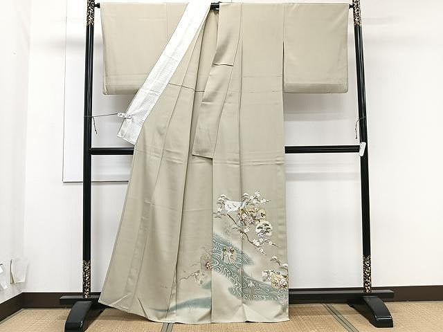 平和屋着物▽色留訪問着 単衣 駒刺繍 流水草花文 金彩 正絹 逸品 CAAU3910xi