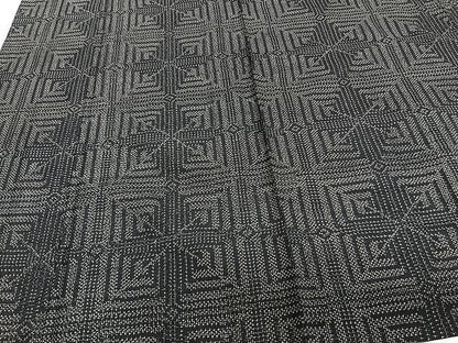平和屋着物▽上質な紬 単衣 幾何学文 黒地 正絹 逸品 CAAU3912xi
