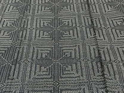平和屋着物▽上質な紬 単衣 幾何学文 黒地 正絹 逸品 CAAU3912xi