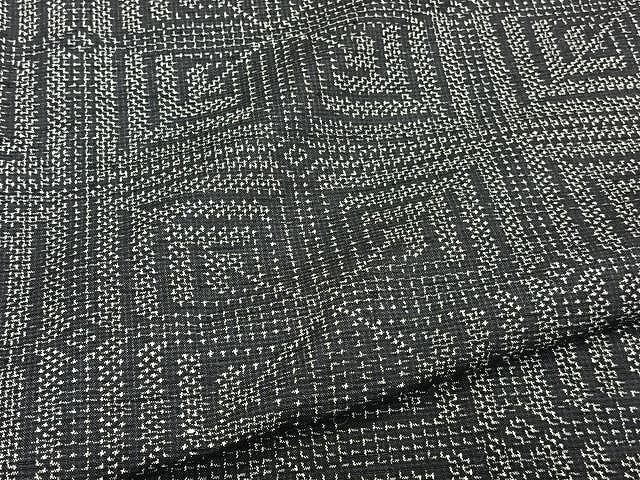 平和屋着物▽上質な紬 単衣 幾何学文 黒地 正絹 逸品 CAAU3912xi