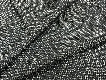 平和屋着物▽上質な紬 単衣 幾何学文 黒地 正絹 逸品 CAAU3912xi