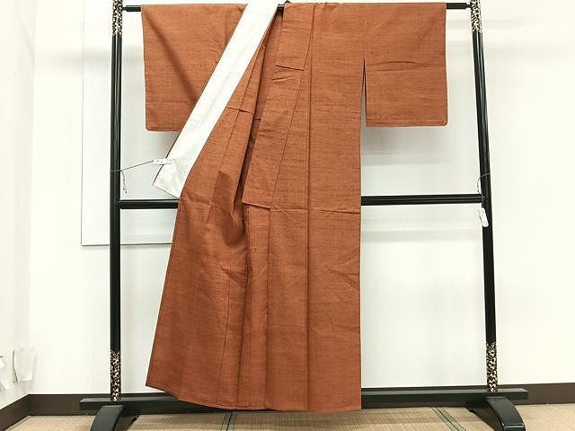平和屋着物▽上質な紬 単衣 黄櫨染色 正絹 逸品 未使用 CAAU3914xi